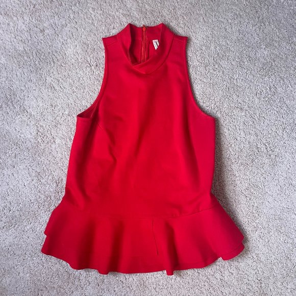 Anthropologie Red Peplum Mock Neck Sleeveless Top Size M - Picture 1 of 2